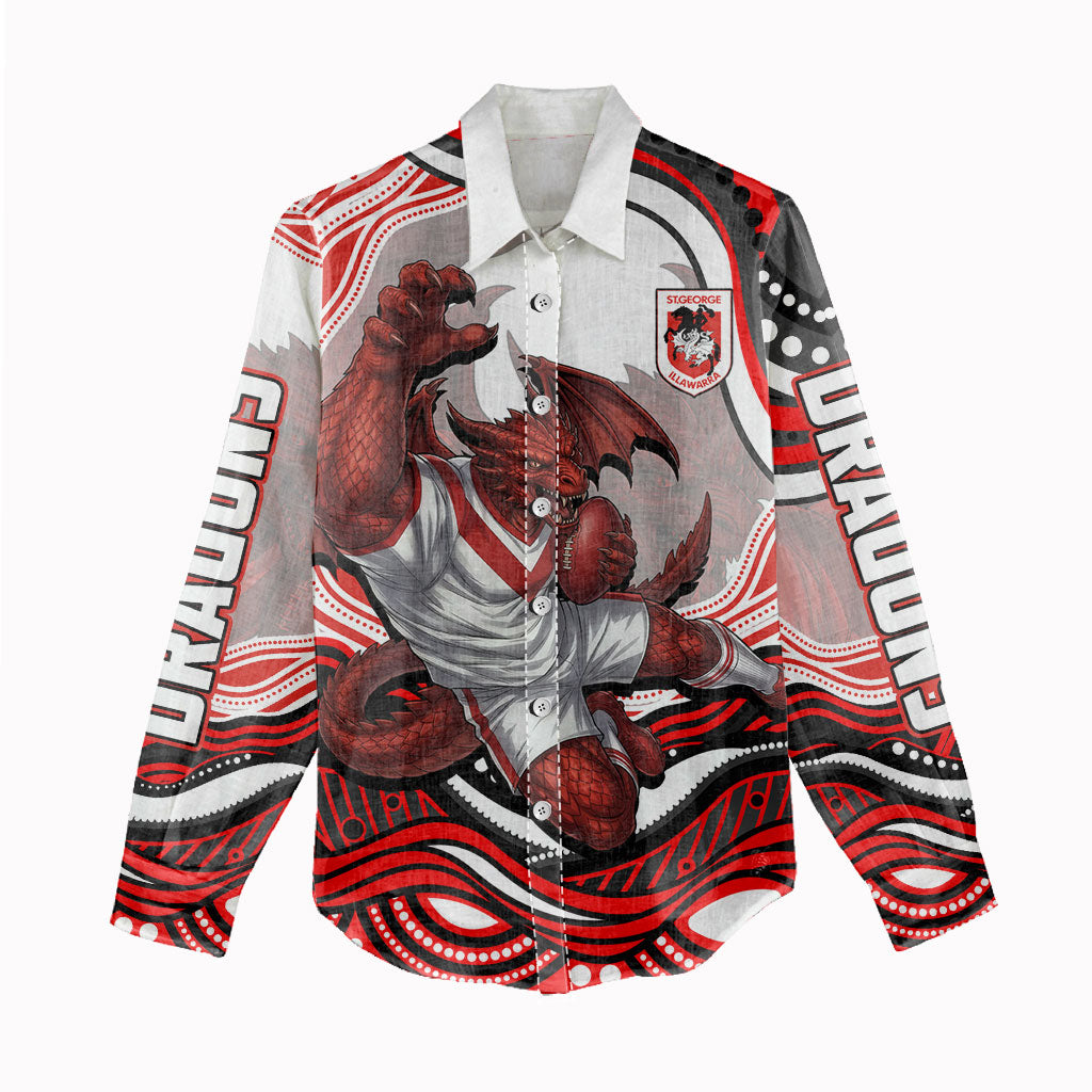Personalized St George Illawarra Dragons Women Casual Shirt Aboriginal Dot Art - Dreamtime Rugby Mascot