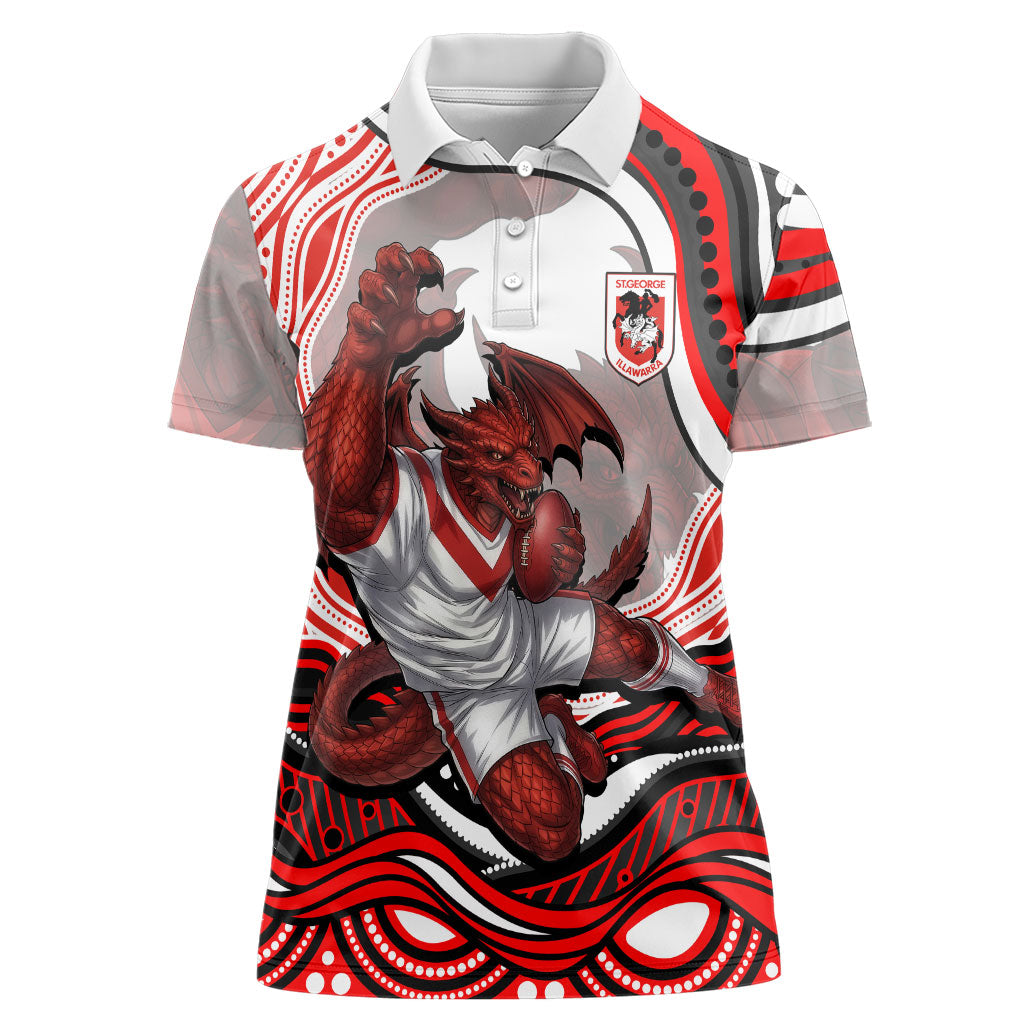 Personalized St George Illawarra Dragons Women Polo Shirt Aboriginal Dot Art - Dreamtime Rugby Mascot