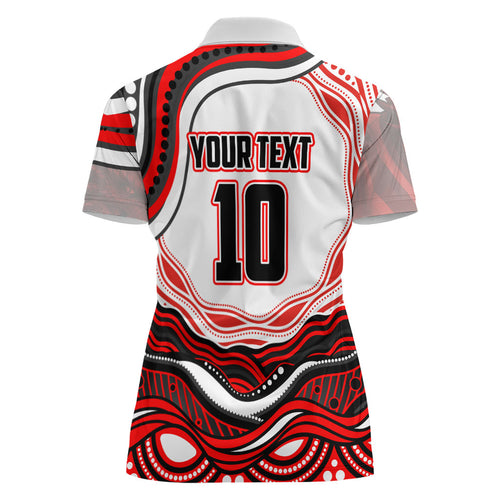 Personalized St George Illawarra Dragons Women Polo Shirt Aboriginal Dot Art - Dreamtime Rugby Mascot