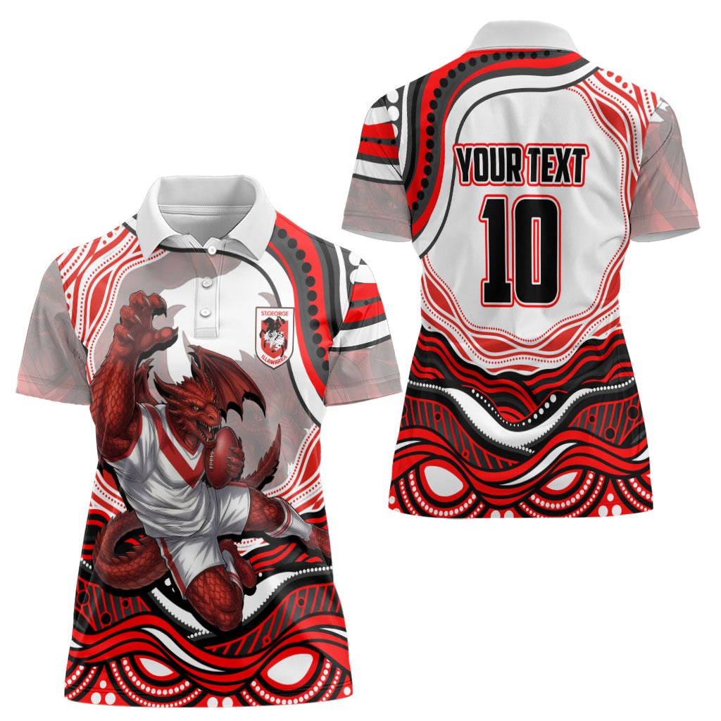 Personalized St George Illawarra Dragons Women Polo Shirt Aboriginal Dot Art - Dreamtime Rugby Mascot