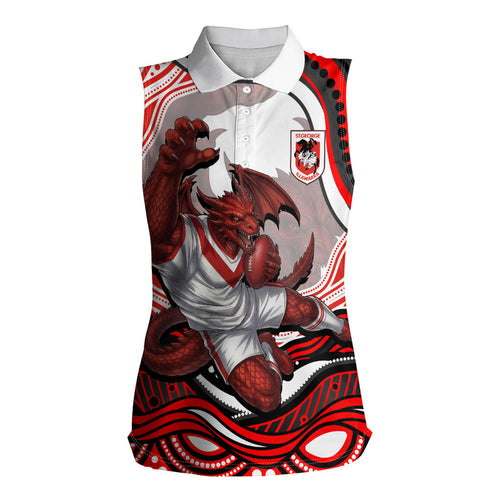Personalized St George Illawarra Dragons Women Sleeveless Polo Shirt Aboriginal Dot Art - Dreamtime Rugby Mascot