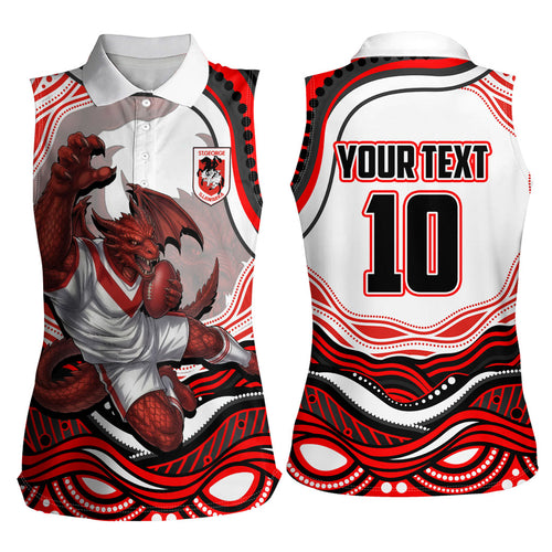 Personalized St George Illawarra Dragons Women Sleeveless Polo Shirt Aboriginal Dot Art - Dreamtime Rugby Mascot