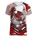 Personalized St George Illawarra Dragons Women V-Neck T-Shirt Aboriginal Dot Art - Dreamtime Rugby Mascot
