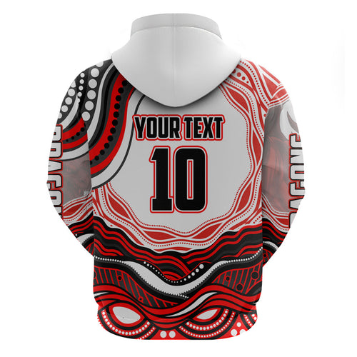 Personalized St George Illawarra Dragons Zip Hoodie Aboriginal Dot Art - Dreamtime Rugby Mascot