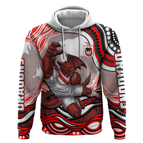 Personalized St George Illawarra Dragons Zip Hoodie Aboriginal Dot Art - Dreamtime Rugby Mascot