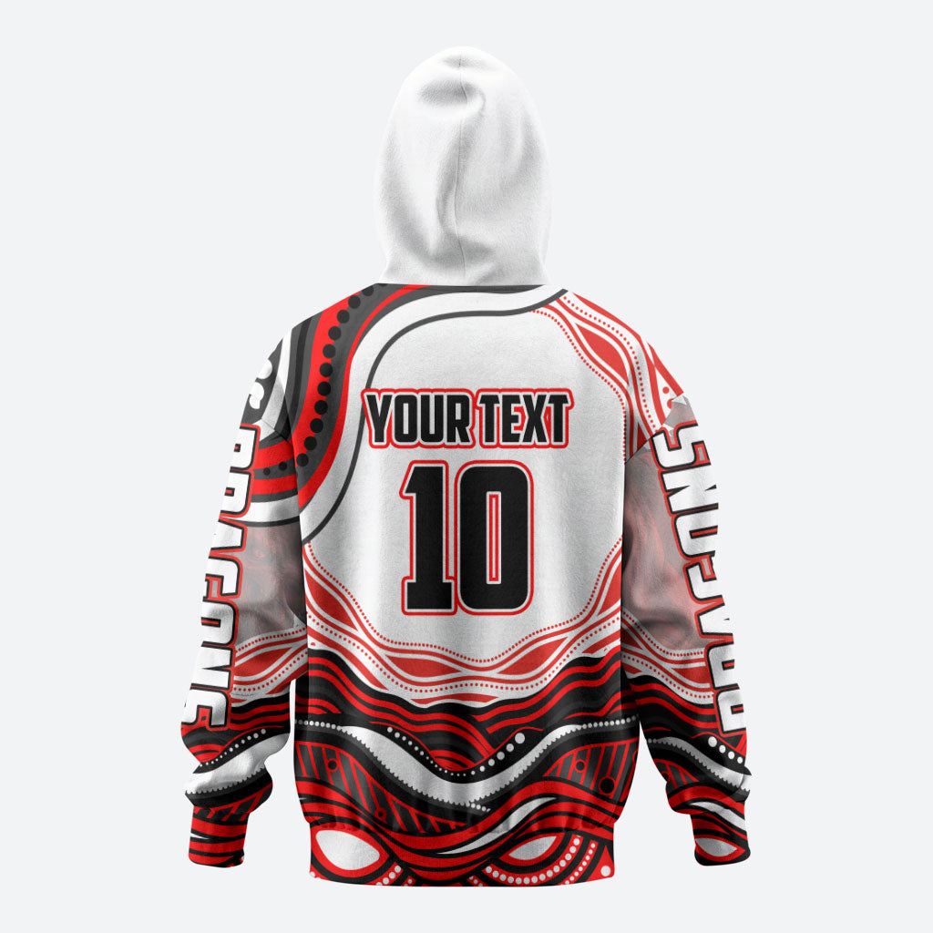 Personalized St George Illawarra Dragons Zip Hoodie Aboriginal Dot Art - Dreamtime Rugby Mascot