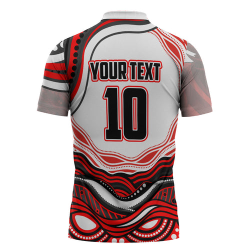 Personalized St George Illawarra Dragons Zipper Polo Shirt Aboriginal Dot Art - Dreamtime Rugby Mascot