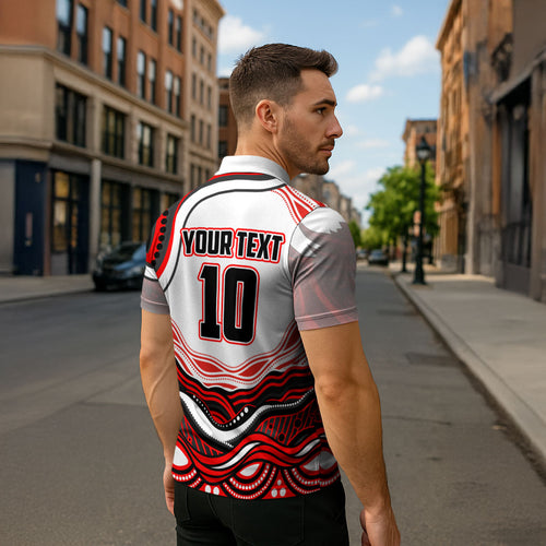 Personalized St George Illawarra Dragons Zipper Polo Shirt Aboriginal Dot Art - Dreamtime Rugby Mascot