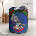 Personalized New Zealand Warriors Laundry Basket Aboriginal Dot Art - Dreamtime Rugby Mascot