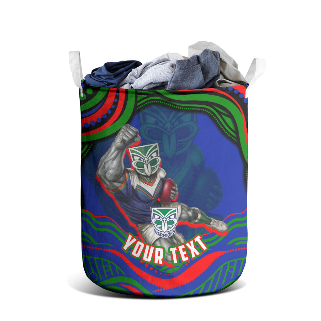 Personalized New Zealand Warriors Laundry Basket Aboriginal Dot Art - Dreamtime Rugby Mascot