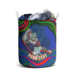 Personalized New Zealand Warriors Laundry Basket Aboriginal Dot Art - Dreamtime Rugby Mascot
