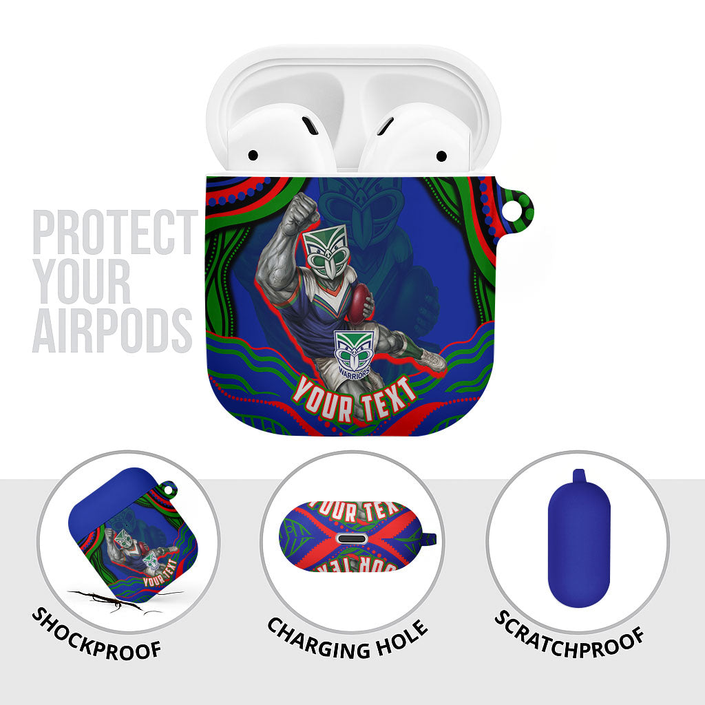 Personalized New Zealand Warriors AirPods Case Aboriginal Dot Art - Dreamtime Rugby Mascot
