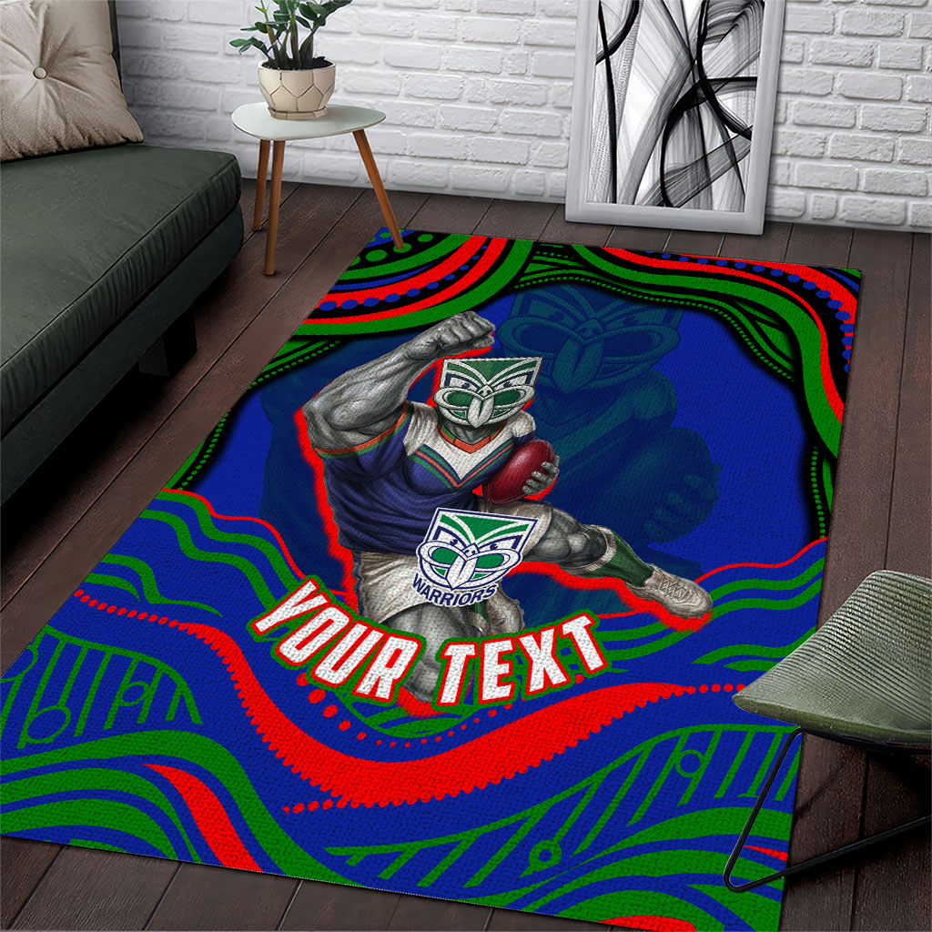 Personalized New Zealand Warriors Area Rug Aboriginal Dot Art - Dreamtime Rugby Mascot