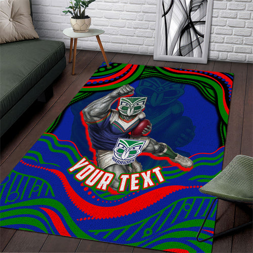 Personalized New Zealand Warriors Area Rug Aboriginal Dot Art - Dreamtime Rugby Mascot