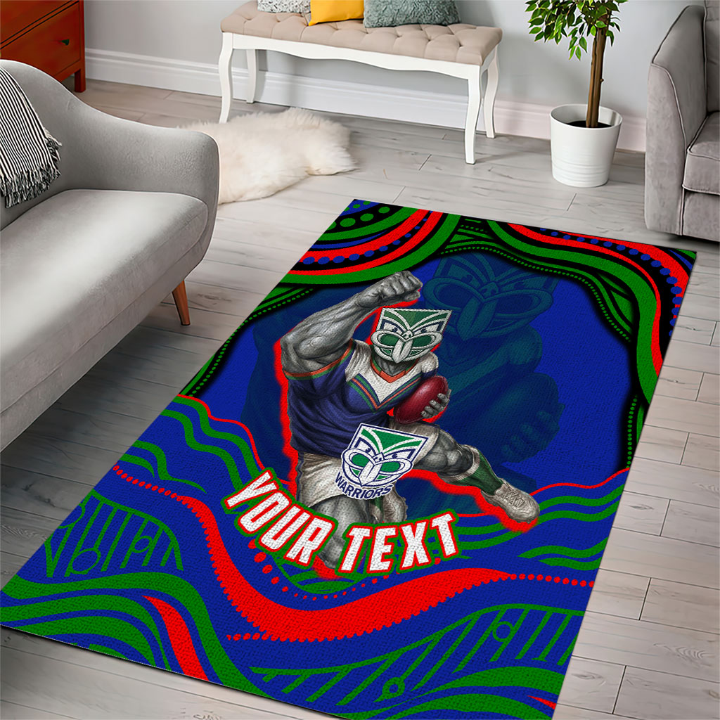 Personalized New Zealand Warriors Area Rug Aboriginal Dot Art - Dreamtime Rugby Mascot