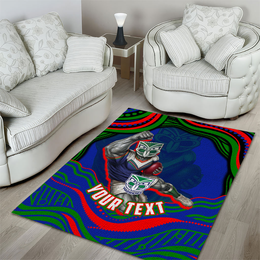 Personalized New Zealand Warriors Area Rug Aboriginal Dot Art - Dreamtime Rugby Mascot