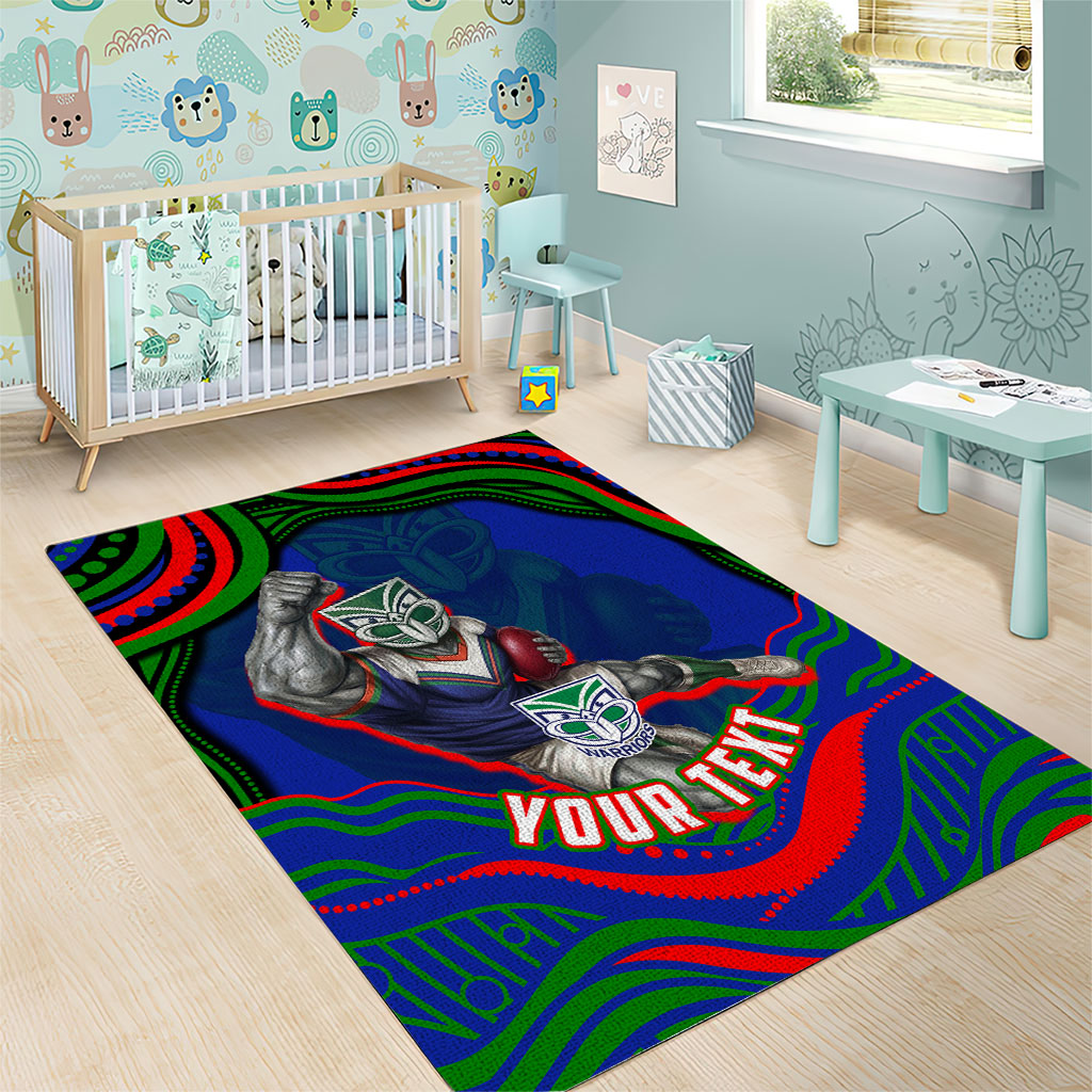 Personalized New Zealand Warriors Area Rug Aboriginal Dot Art - Dreamtime Rugby Mascot