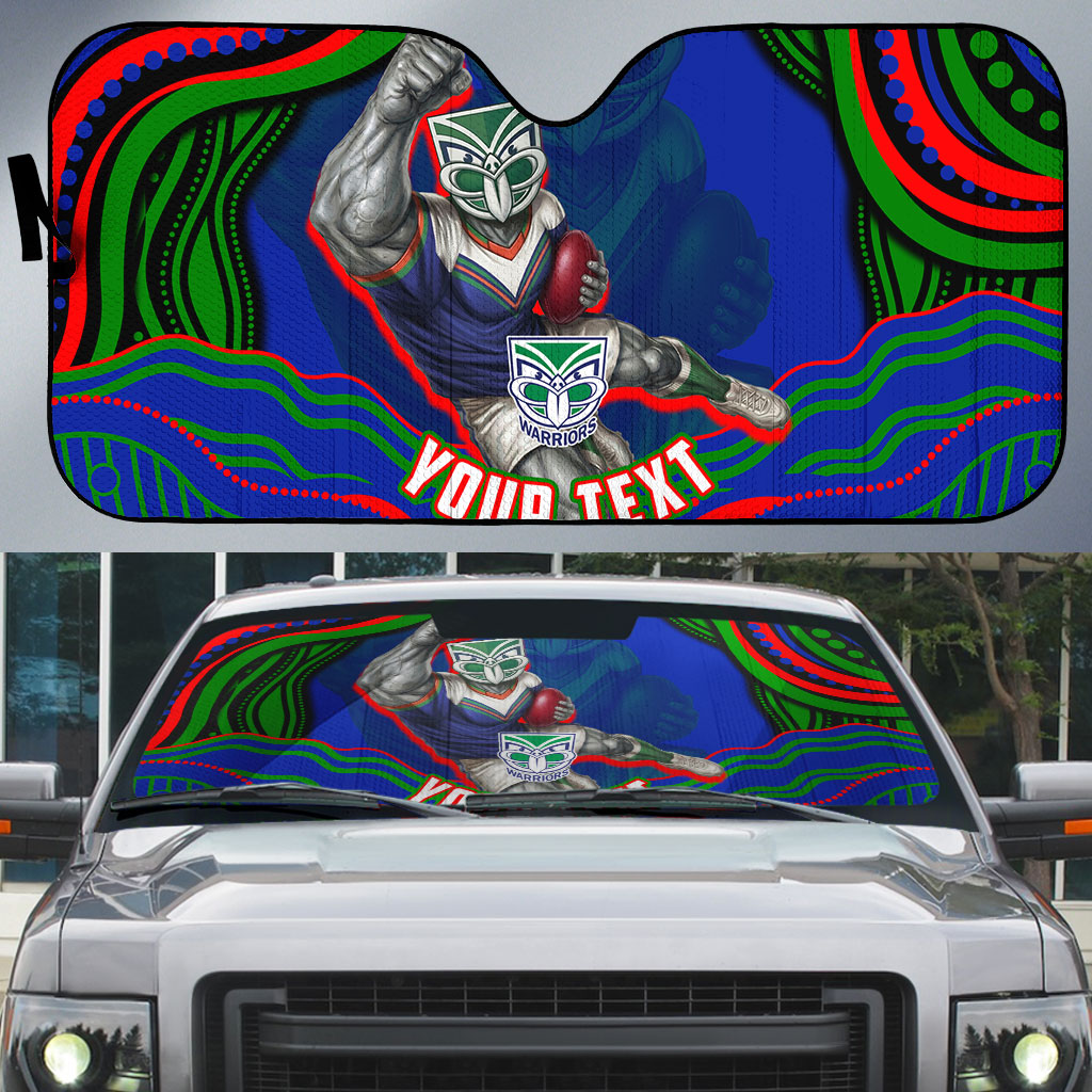 Personalized New Zealand Warriors Auto Sun Shade Aboriginal Dot Art - Dreamtime Rugby Mascot