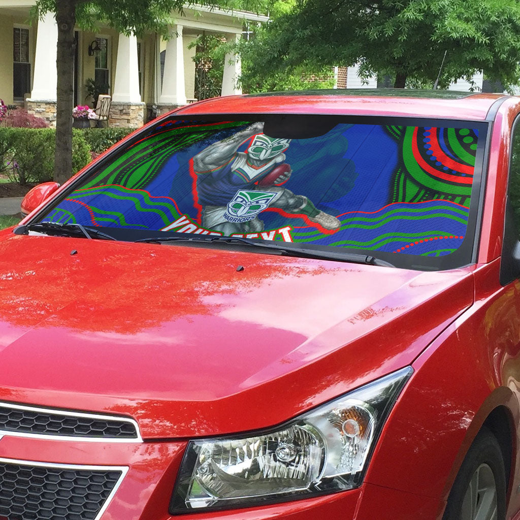 Personalized New Zealand Warriors Auto Sun Shade Aboriginal Dot Art - Dreamtime Rugby Mascot