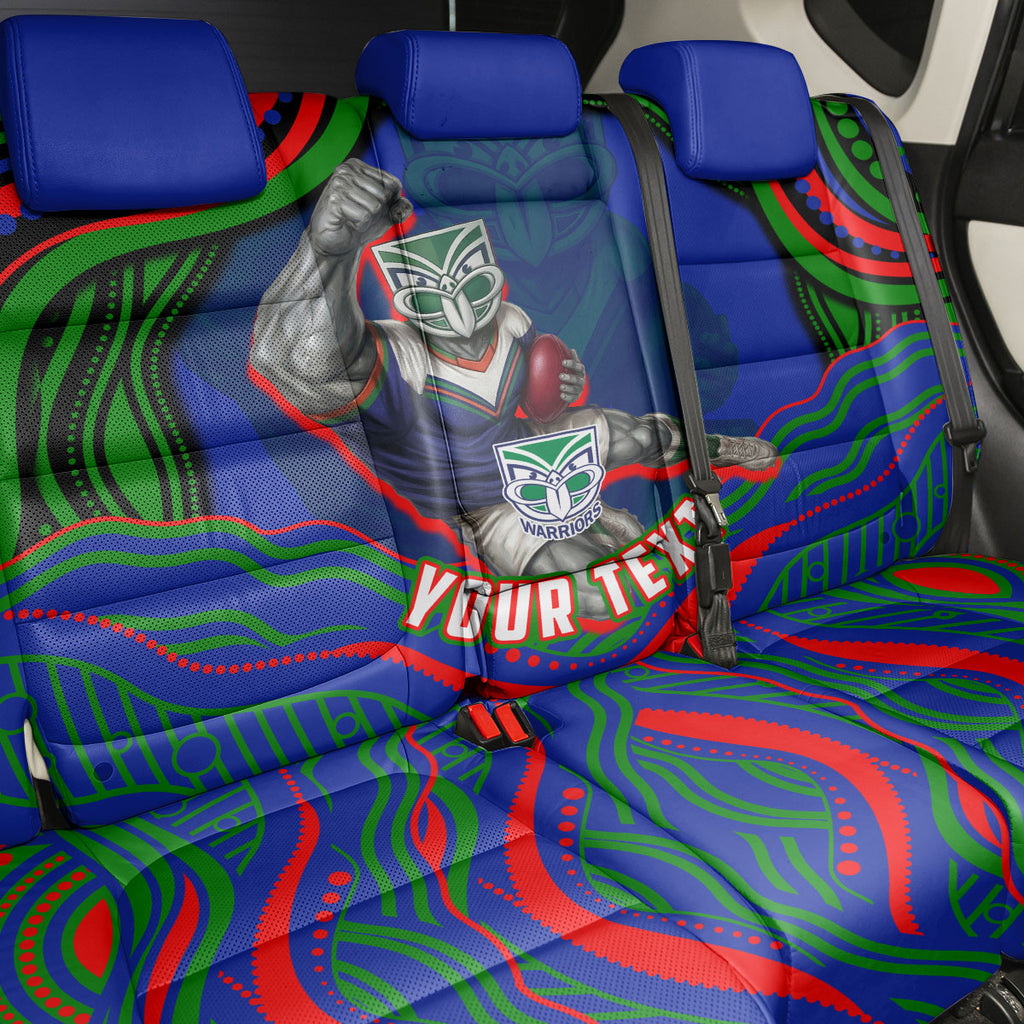 Personalized New Zealand Warriors Back Car Seat Cover Aboriginal Dot Art - Dreamtime Rugby Mascot