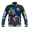 Personalized New Zealand Warriors Baseball Jacket Aboriginal Dot Art - Dreamtime Rugby Mascot