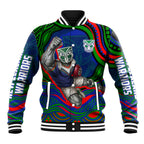 Personalized New Zealand Warriors Baseball Jacket Aboriginal Dot Art - Dreamtime Rugby Mascot