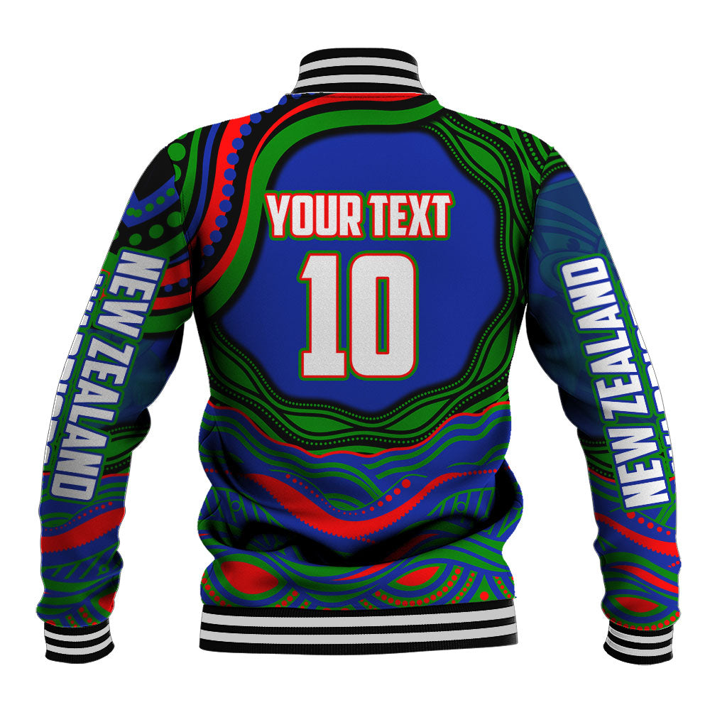 Personalized New Zealand Warriors Baseball Jacket Aboriginal Dot Art - Dreamtime Rugby Mascot