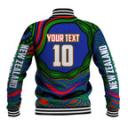 Personalized New Zealand Warriors Baseball Jacket Aboriginal Dot Art - Dreamtime Rugby Mascot