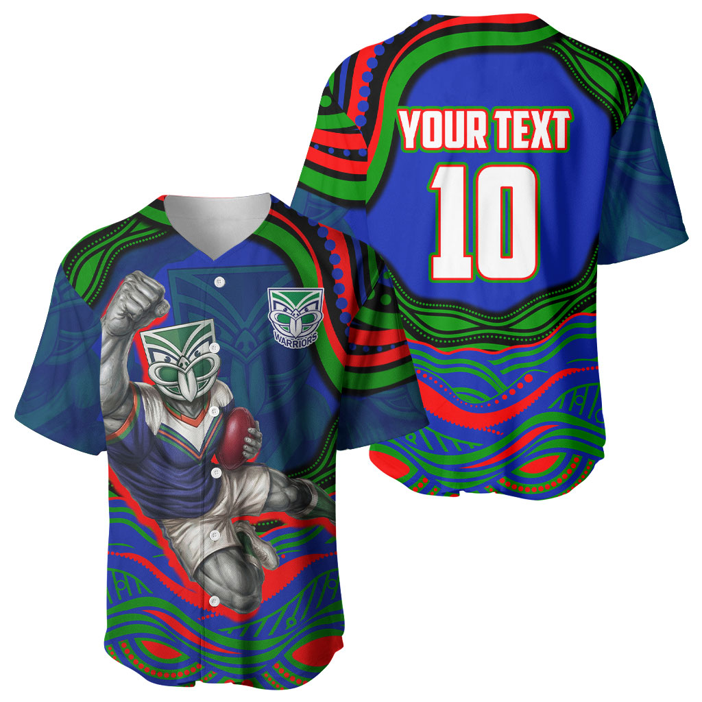 Personalized New Zealand Warriors Baseball Jersey Aboriginal Dot Art - Dreamtime Rugby Mascot