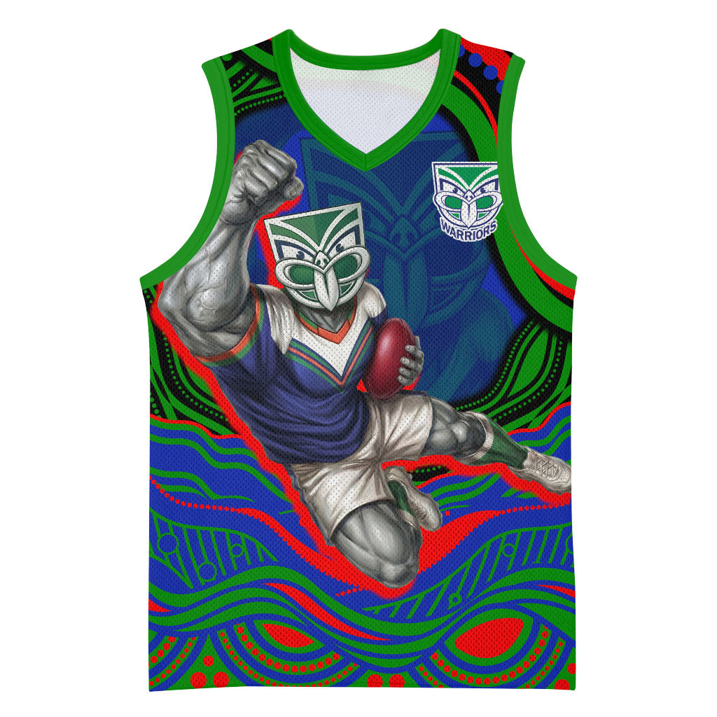 Personalized New Zealand Warriors Basketball Jersey Aboriginal Dot Art - Dreamtime Rugby Mascot