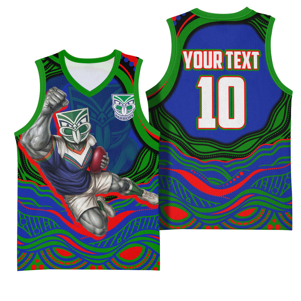 Personalized New Zealand Warriors Basketball Jersey Aboriginal Dot Art - Dreamtime Rugby Mascot
