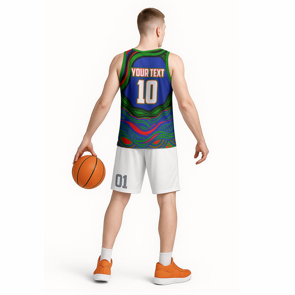 Personalized New Zealand Warriors Basketball Jersey Aboriginal Dot Art - Dreamtime Rugby Mascot