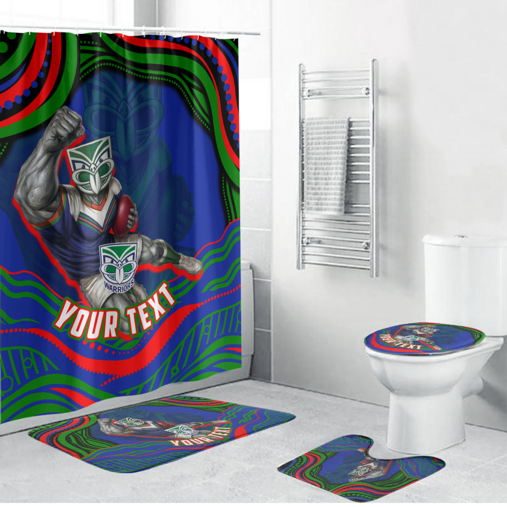 Personalized New Zealand Warriors Bathroom Set Aboriginal Dot Art - Dreamtime Rugby Mascot