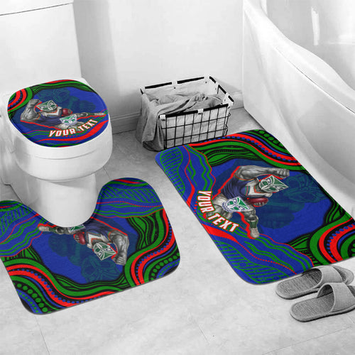 Personalized New Zealand Warriors Bathroom Set Aboriginal Dot Art - Dreamtime Rugby Mascot
