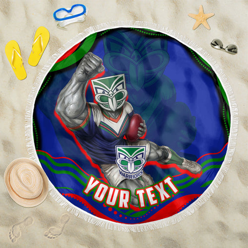 Personalized New Zealand Warriors Beach Blanket Aboriginal Dot Art - Dreamtime Rugby Mascot