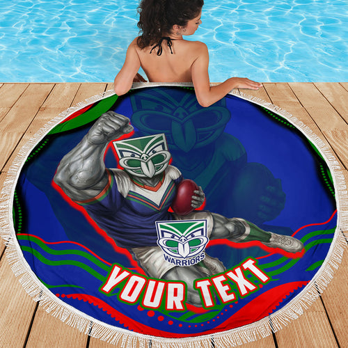 Personalized New Zealand Warriors Beach Blanket Aboriginal Dot Art - Dreamtime Rugby Mascot
