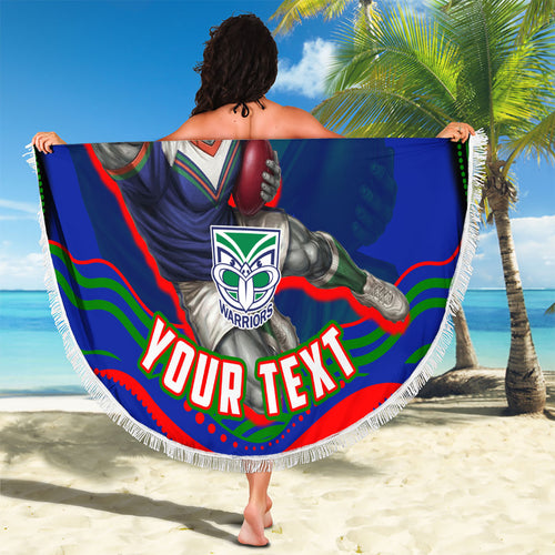Personalized New Zealand Warriors Beach Blanket Aboriginal Dot Art - Dreamtime Rugby Mascot
