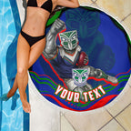 Personalized New Zealand Warriors Beach Blanket Aboriginal Dot Art - Dreamtime Rugby Mascot