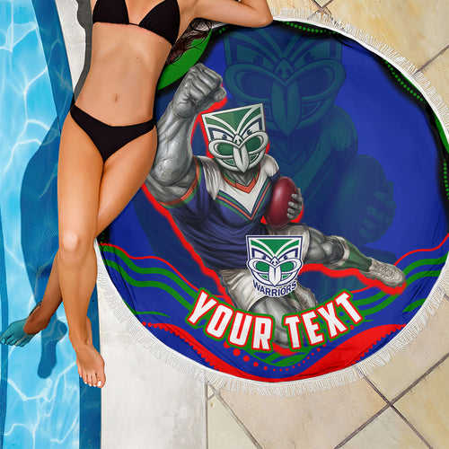 Personalized New Zealand Warriors Beach Blanket Aboriginal Dot Art - Dreamtime Rugby Mascot
