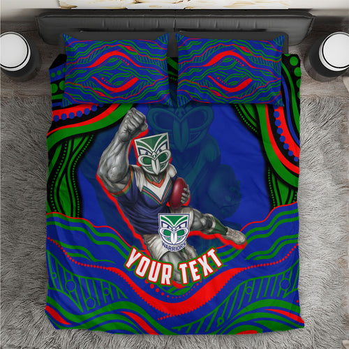 Personalized New Zealand Warriors Bedding Set Aboriginal Dot Art - Dreamtime Rugby Mascot