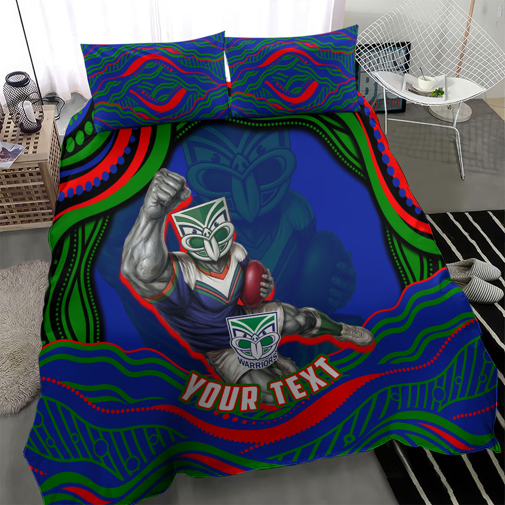 Personalized New Zealand Warriors Bedding Set Aboriginal Dot Art - Dreamtime Rugby Mascot