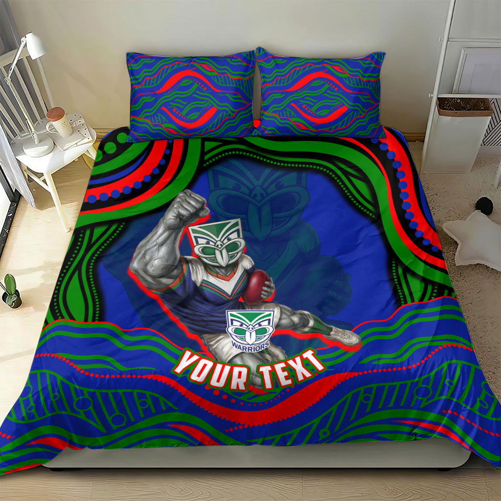 Personalized New Zealand Warriors Bedding Set Aboriginal Dot Art - Dreamtime Rugby Mascot