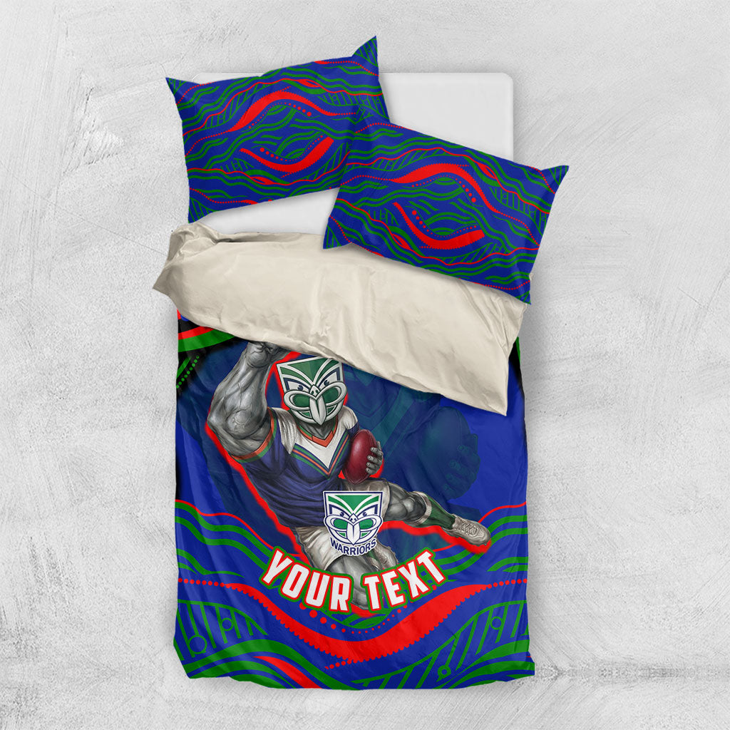 Personalized New Zealand Warriors Bedding Set Aboriginal Dot Art - Dreamtime Rugby Mascot