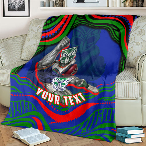 Personalized New Zealand Warriors Blanket Aboriginal Dot Art - Dreamtime Rugby Mascot