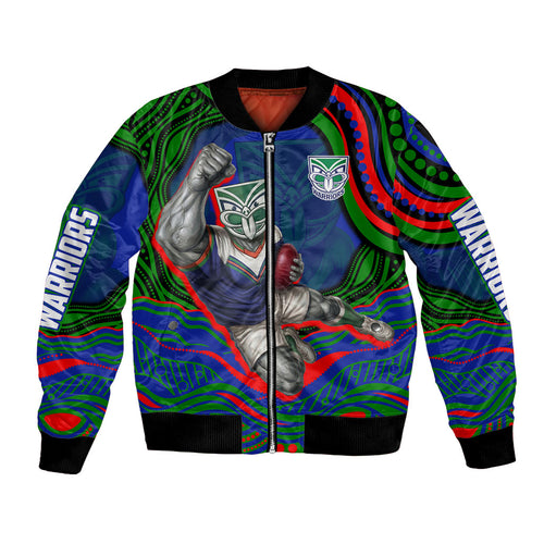 Personalized New Zealand Warriors Bomber Jacket Aboriginal Dot Art - Dreamtime Rugby Mascot