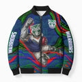 Personalized New Zealand Warriors Bomber Puffer Jacket Aboriginal Dot Art - Dreamtime Rugby Mascot