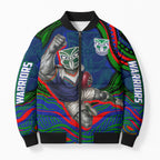 Personalized New Zealand Warriors Bomber Puffer Jacket Aboriginal Dot Art - Dreamtime Rugby Mascot