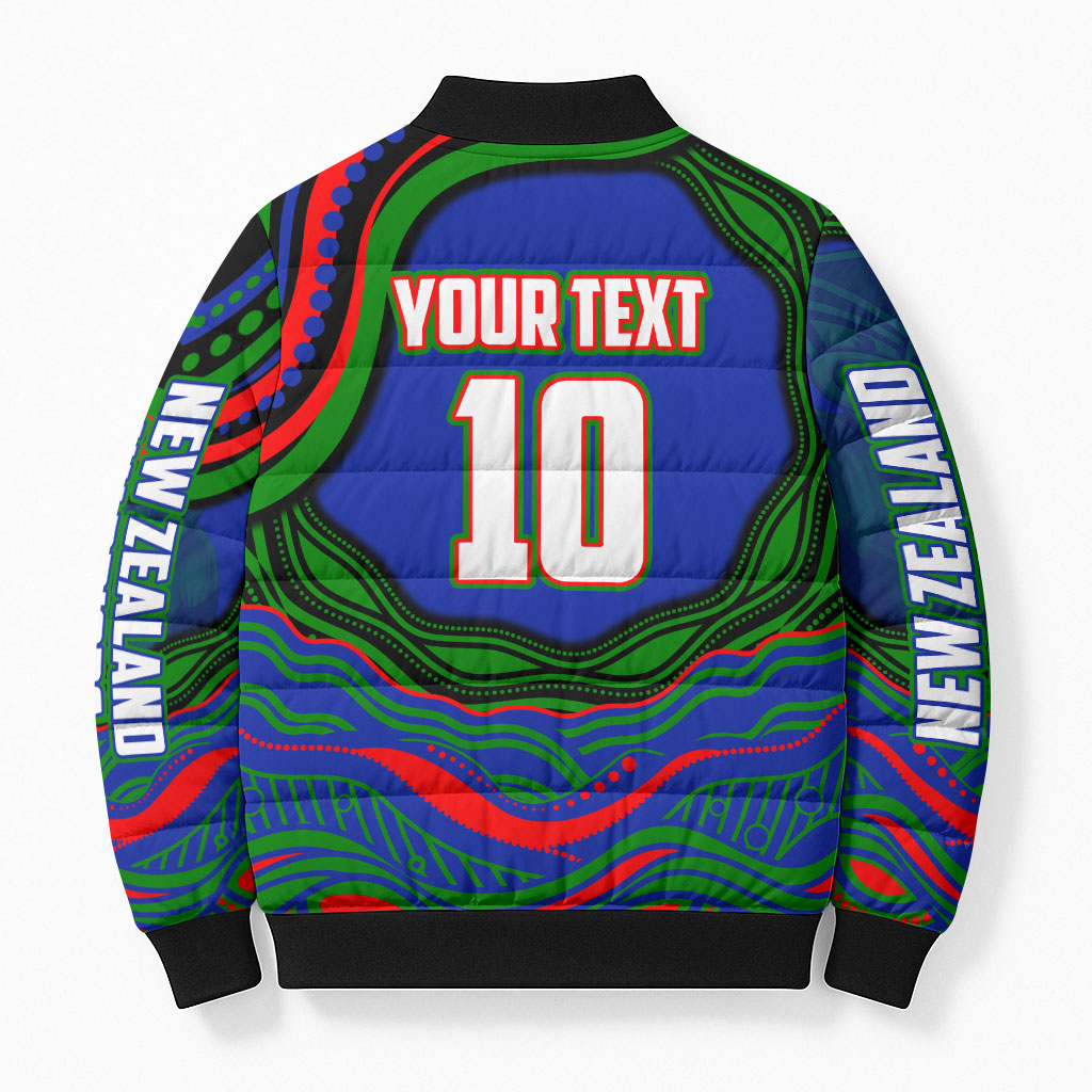 Personalized New Zealand Warriors Bomber Puffer Jacket Aboriginal Dot Art - Dreamtime Rugby Mascot