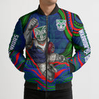 Personalized New Zealand Warriors Bomber Puffer Jacket Aboriginal Dot Art - Dreamtime Rugby Mascot