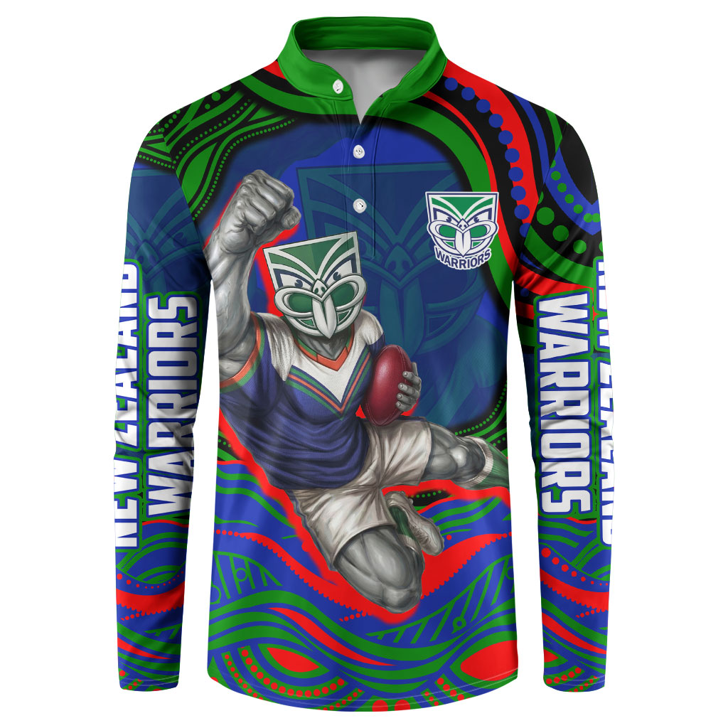 Personalized New Zealand Warriors Button Sweatshirt Aboriginal Dot Art - Dreamtime Rugby Mascot